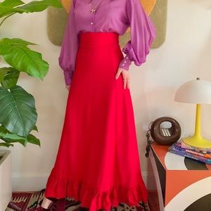 1970s high waisted ruffled skirt w/ bow tie 24/25